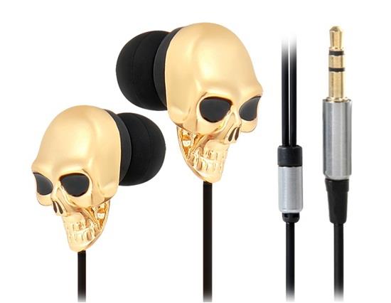 Stereo In-ear Headphone Skull Pattern Golden