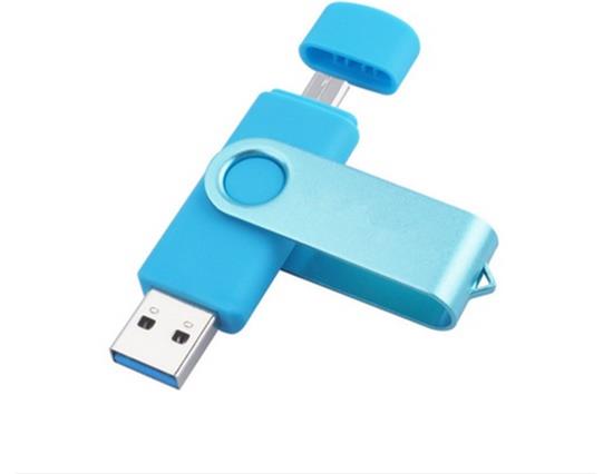 

16GB USB Flash Drive With Dual Plug OTG JumpDrive For Mobile Phone Tablet PC USB Stick - Blue