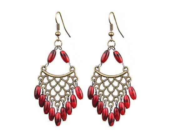 Beads Drop Earrings Red