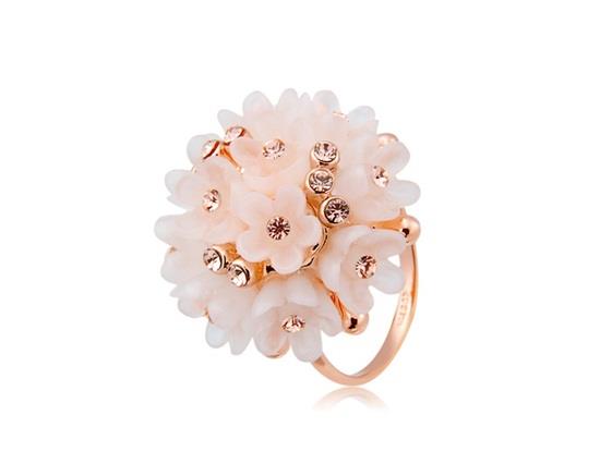 Rigant 18K RGP Alloy Crystal Decoration Flower Ring Champagne Gold