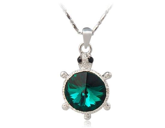 

18K Gold Plated Alloy Tortoise Necklace Emerald Green Jeweled - White Gold