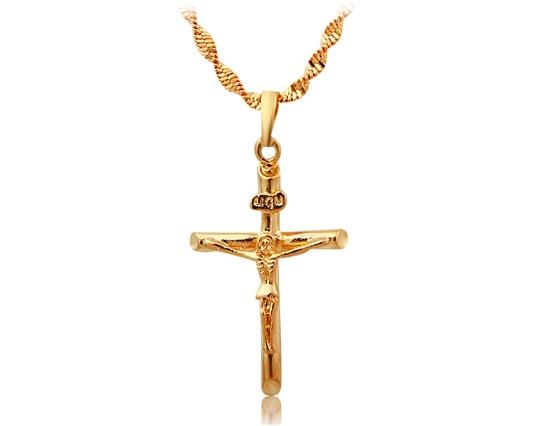 

Jesus & Cross Pendant 24K Gold Plated Bronze Stylish Necklace M - Silver