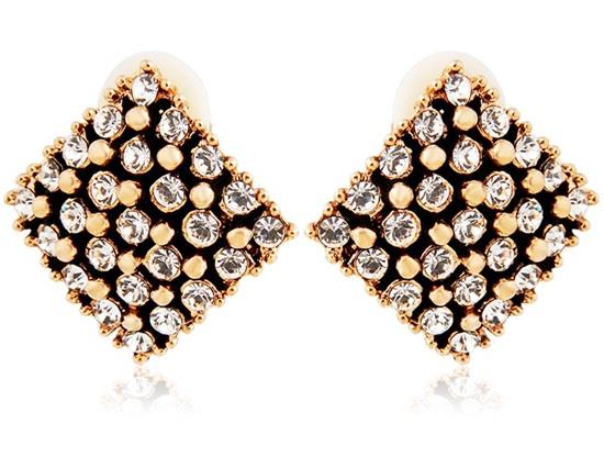 Accented Diamond Shaped Clip Earrings