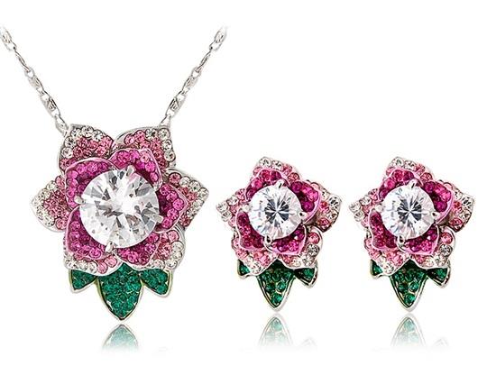 Alloy Necklace Earrings Set With Colorful Crysta