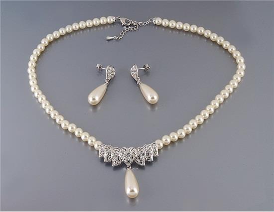 Alloy Pearl Necklace with Earrings Set