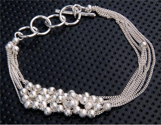 

HP2873S 925 Sterling Silver Plated Copper-Nickel Alloy Multi-Strand Bracelet with Matte Beads - Silver