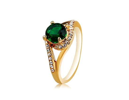 Neoglory Green Crystal Ozdobiony rozmiar pierścionka 9 M - Green + Gold