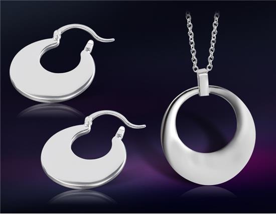 Sterling Silver Plated White Copper Alloy Moon Necklace &amp; Earrings Set M - Silver
