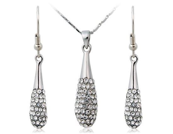 18K plated Alloy Teardrop Pendant Necklace Earring Set - White Gold