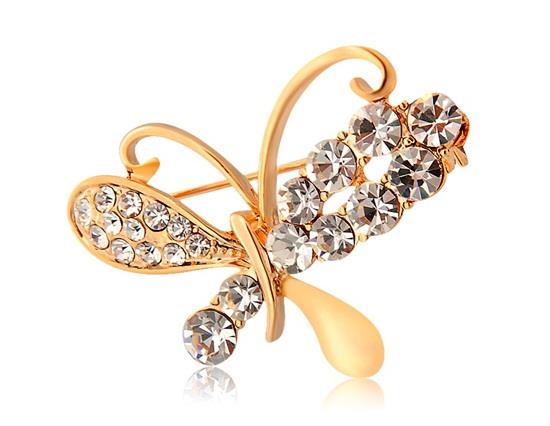 

DINGYA 18K RGP White Crystal Butterfly Brooch - Champagne Golden