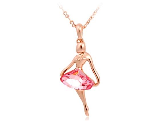 

Rigant 18K RGP Pink Cubic Zirconia Accented Dancing Girl Necklace - Gold