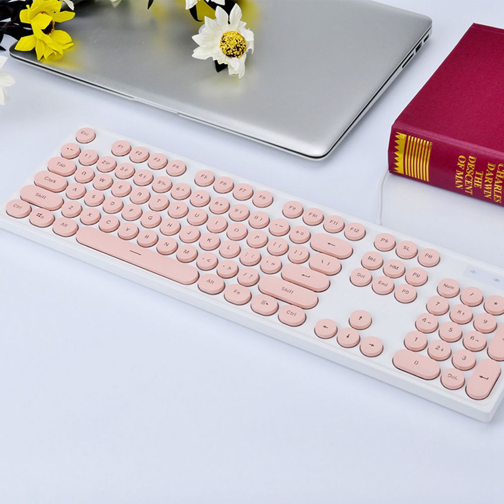 Ajazz AK325 Retro Quiet Lighting Punk Keycap Wired Keyboard Pink