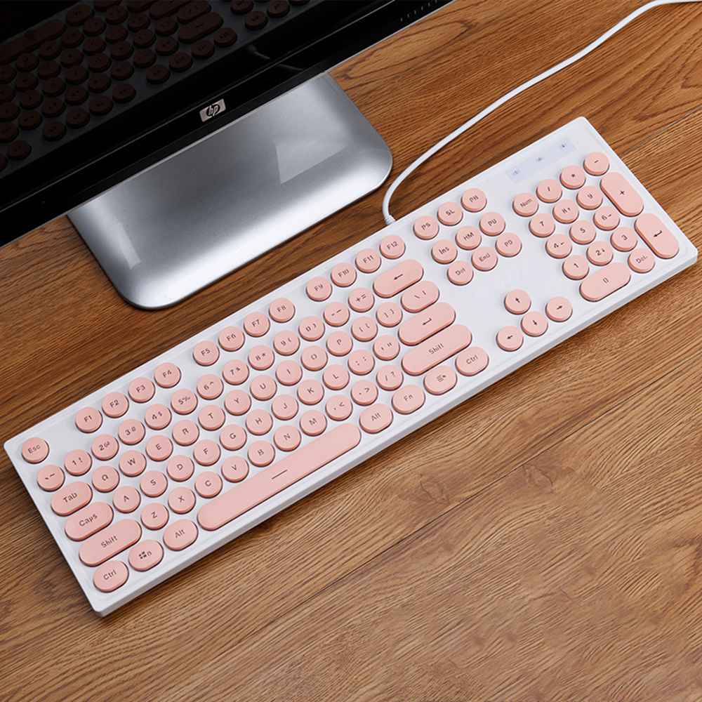 Ajazz AK325 Retro Quiet Lighting Punk Keycap Wired Keyboard Pink