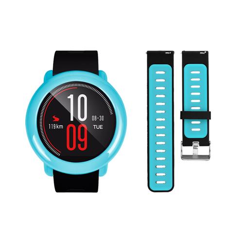 

Replacement Strap Silicon Watch Bracelet Band With Hard Case For Xiaomi Huami Amazfit Pace - Black+Blue