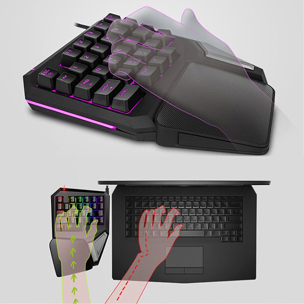 Delux T9 Pro Wired One-Handed Gaming Keyboard 7 Colors Backlight