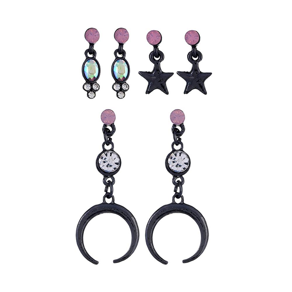 Women's Five-pointed Star And Moon Earrings Set Black
