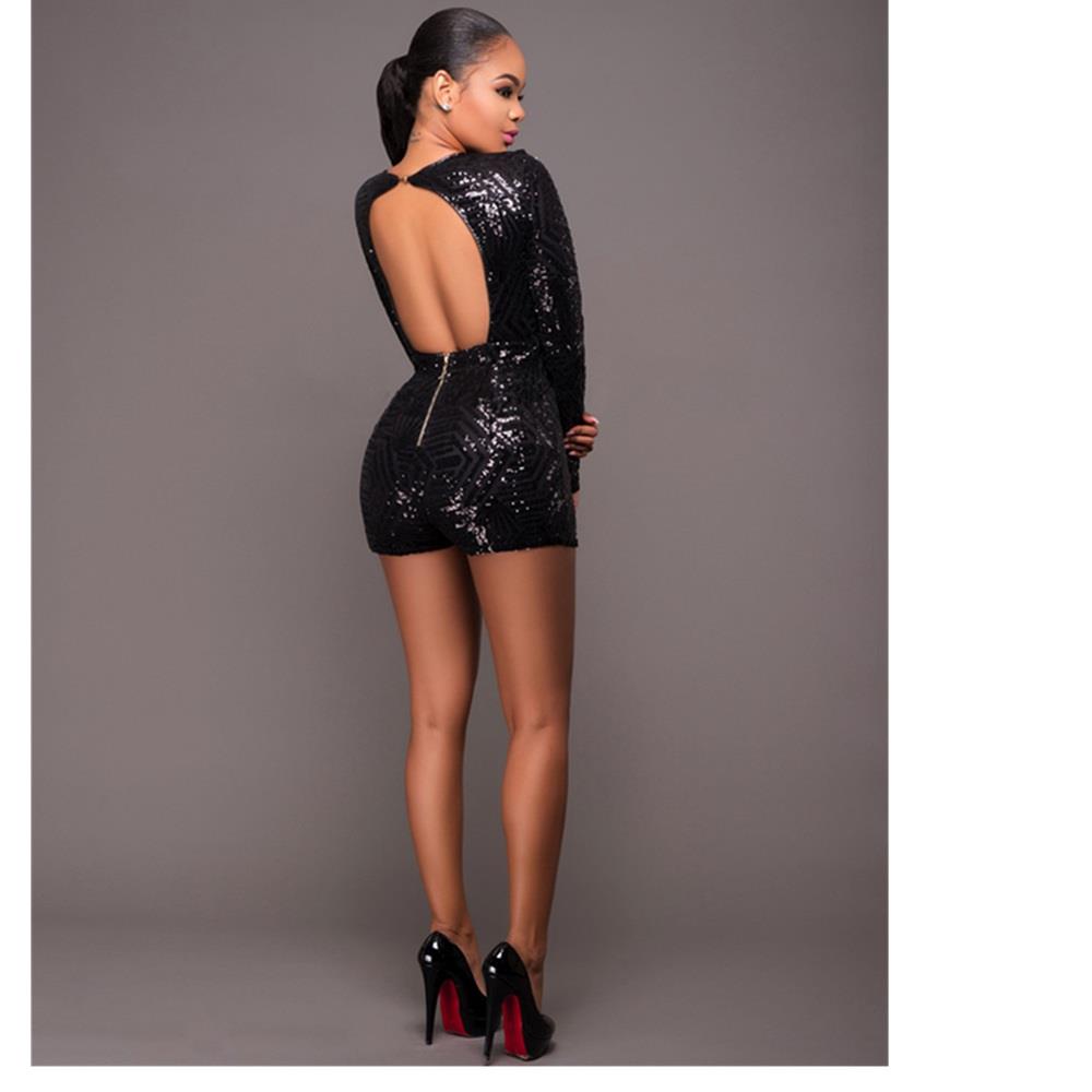 Women Sequins Splicing Backless Party Club Mini Dress Black — free download