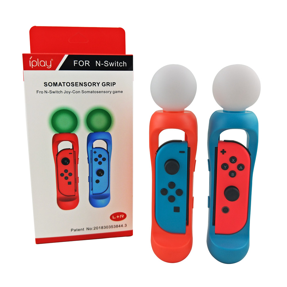 

Iplay Switch Somatosensory Game Grip Sports Assist Grip for NS Joy-Con Support Mario Tennis/Taiko Drum Master - Red and Blue