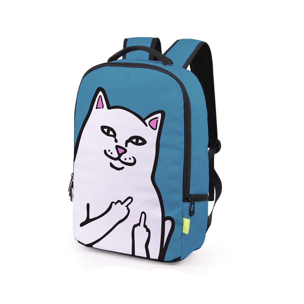 3D Creative Printed Rude Cat Pattern Men And Women Rucksack Travel Satchel Backpack - Blue