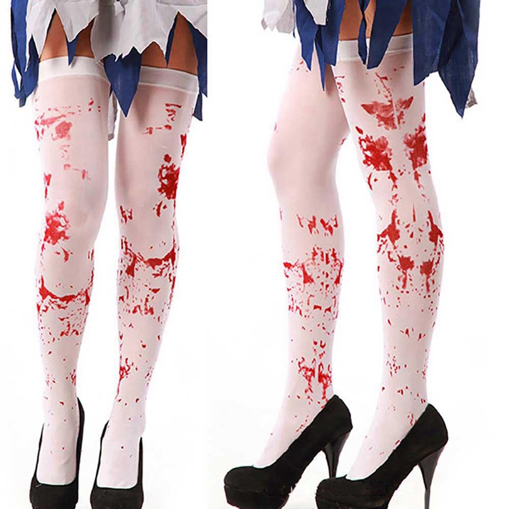 1 Pair Halloween Costume Over The Knee Socks Fake Red Blood Stained Bloody 