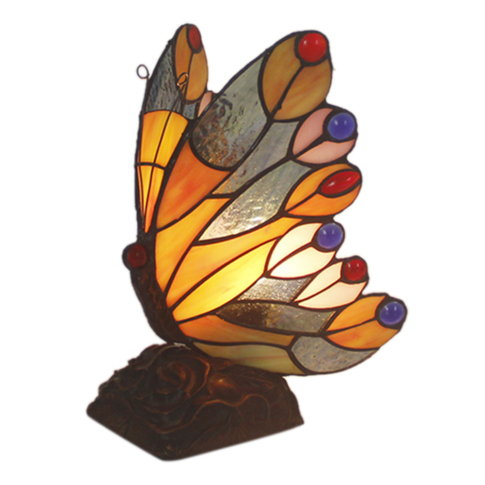 

FUMAT TIFFANY Lamp European Classic Stained Glass Butterfly Night Lamp for Bedside Table Lamps Home Deco Nursing Night Light - Multi-color