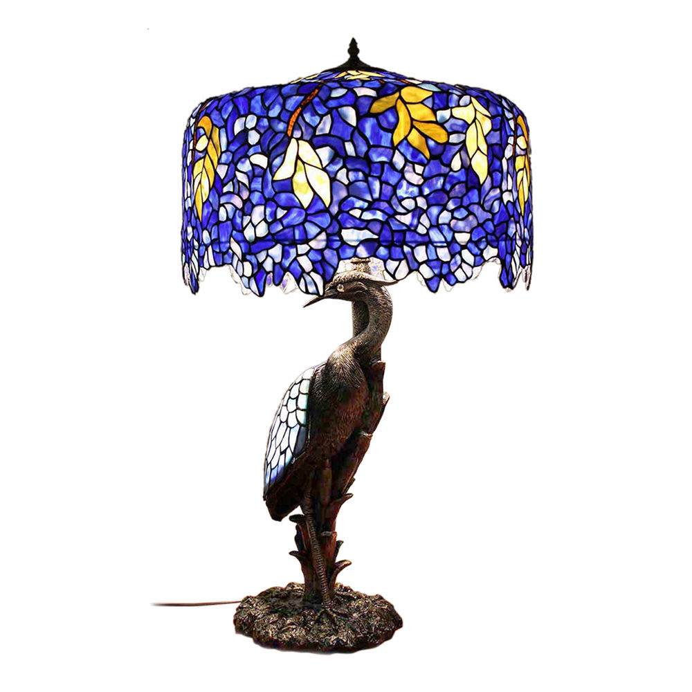 

FUMAT TIFFANY Lamp European Classic Stained Glass Bird Resin Table Lamp Luxury Glass Desk Lamp for Living Room Bedroom - Multi-color