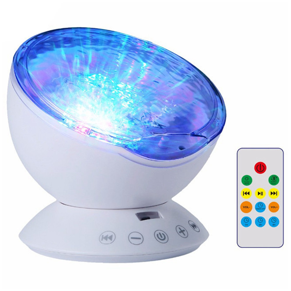 Fumat Ocean Wave Projector Night Light Baby Night Lamps With Ir Remote Control Rgb Music Player Speaker Led Lamp White