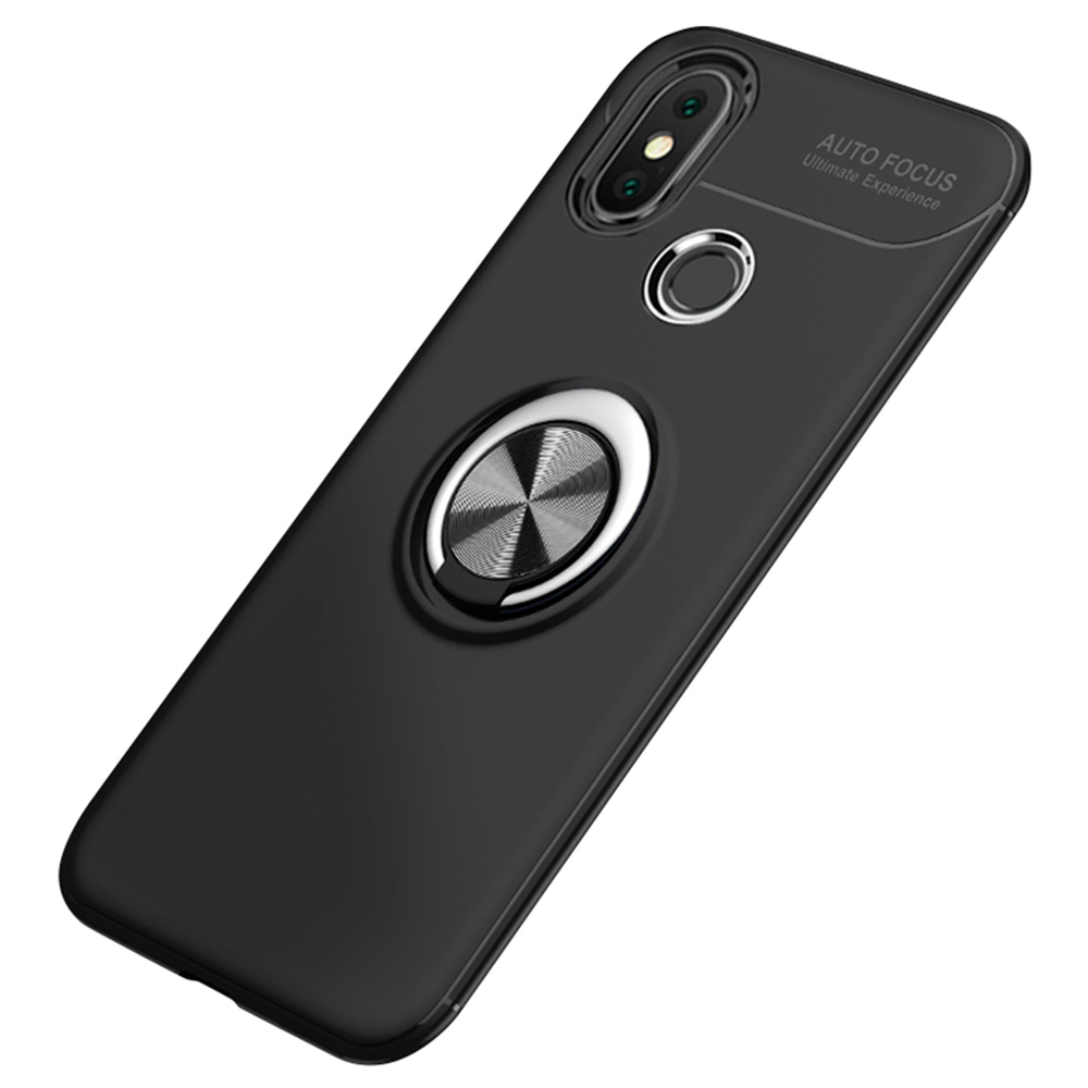 

Metal Ring Bracket Silicone Shell for Xiaomi Mi 8 - Black
