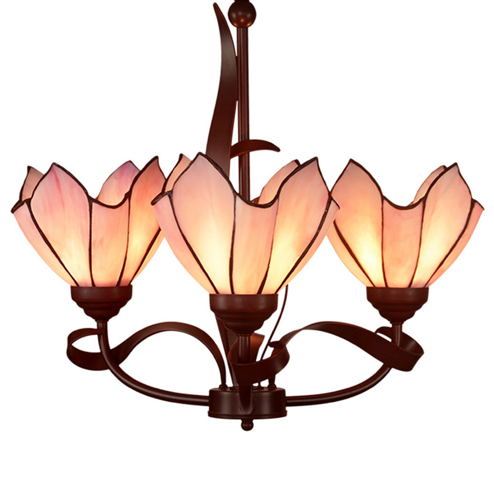 FUMAT Tiffany Style Pink Flowers Design Pendant Light with 3 Lights