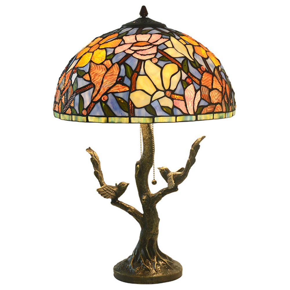 

FUMAT 16 Inches Tiffany Style Stained Glass Handcrafted Table Lamp - Resin Base Magnolia Blossom Design