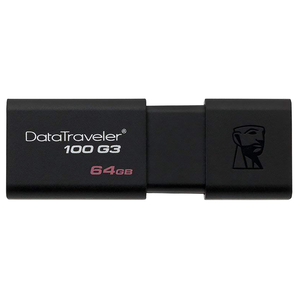 Kingston DT100G3 Digital 64GB DataTraveler Flash Drive USB 3.0 100MB/s Read Speed Sliding Cap Design - Black