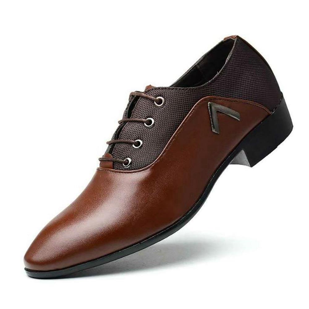 XA005 Men Business PU Leather Shoes Size EU44 Brown
