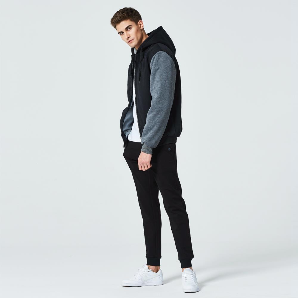 W02 Men's Cotton Cashmere Hooded Coat Size XL Black Gray