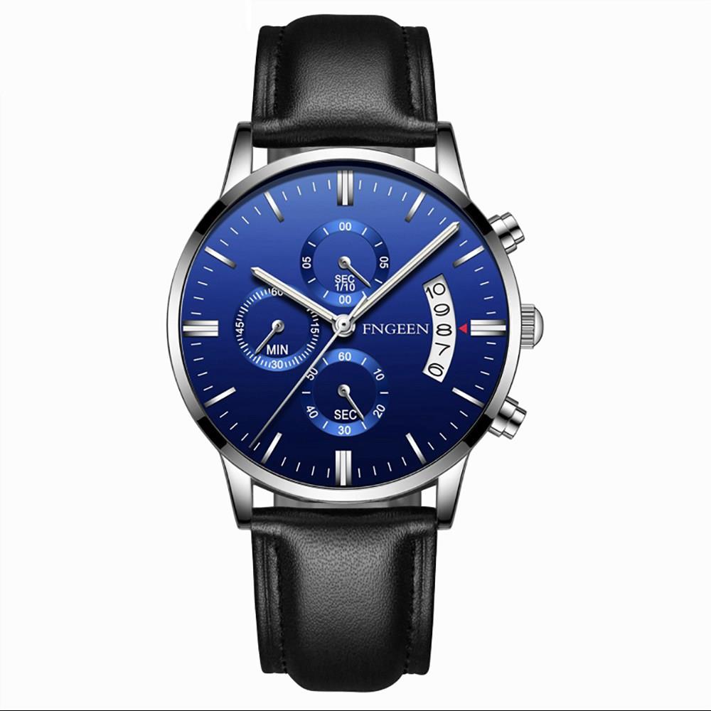 FNGEEN 5055 Men's PU Leather Watch White and Blue
