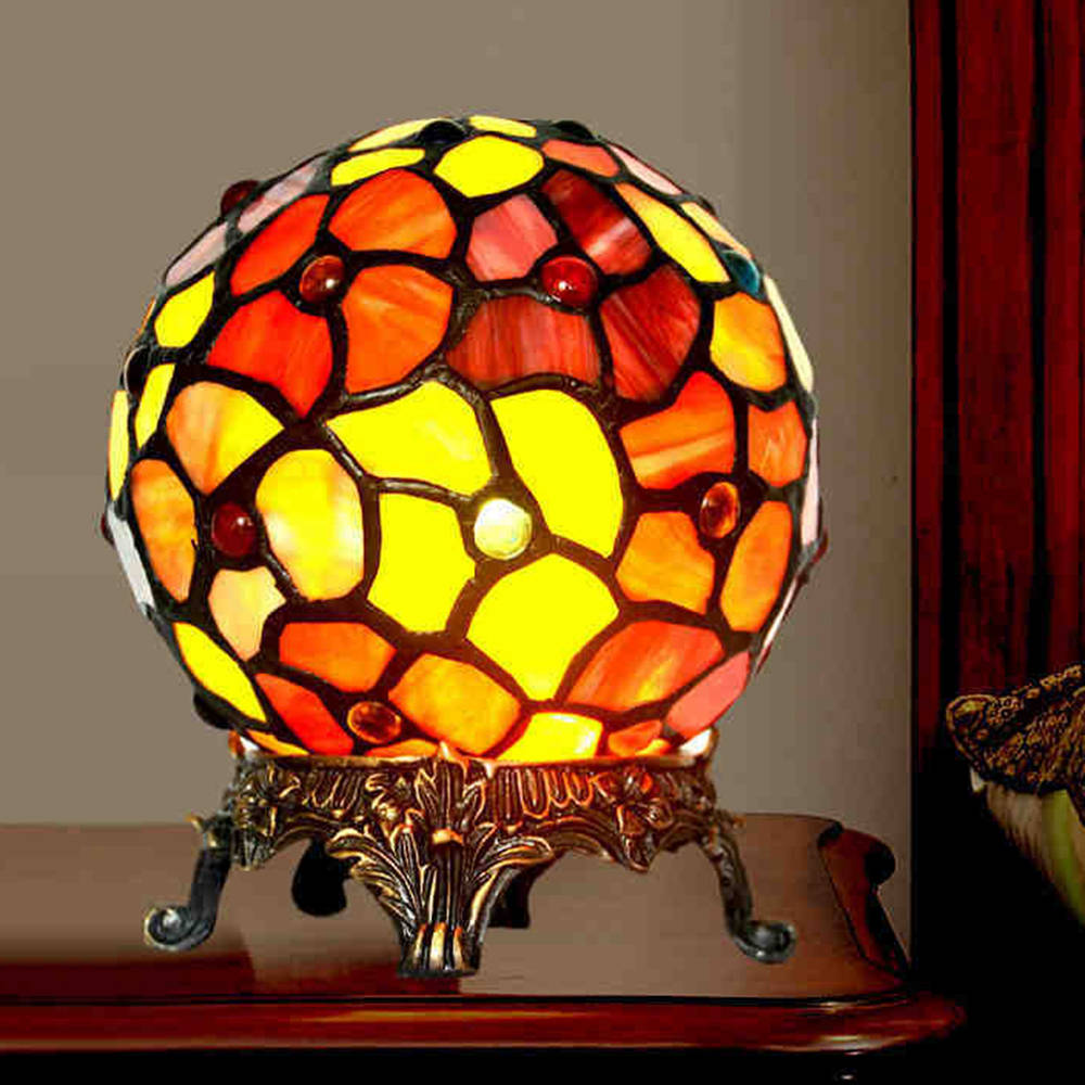 FUMAT Tiffany Style Copper Base Red Spherical Table Lamp