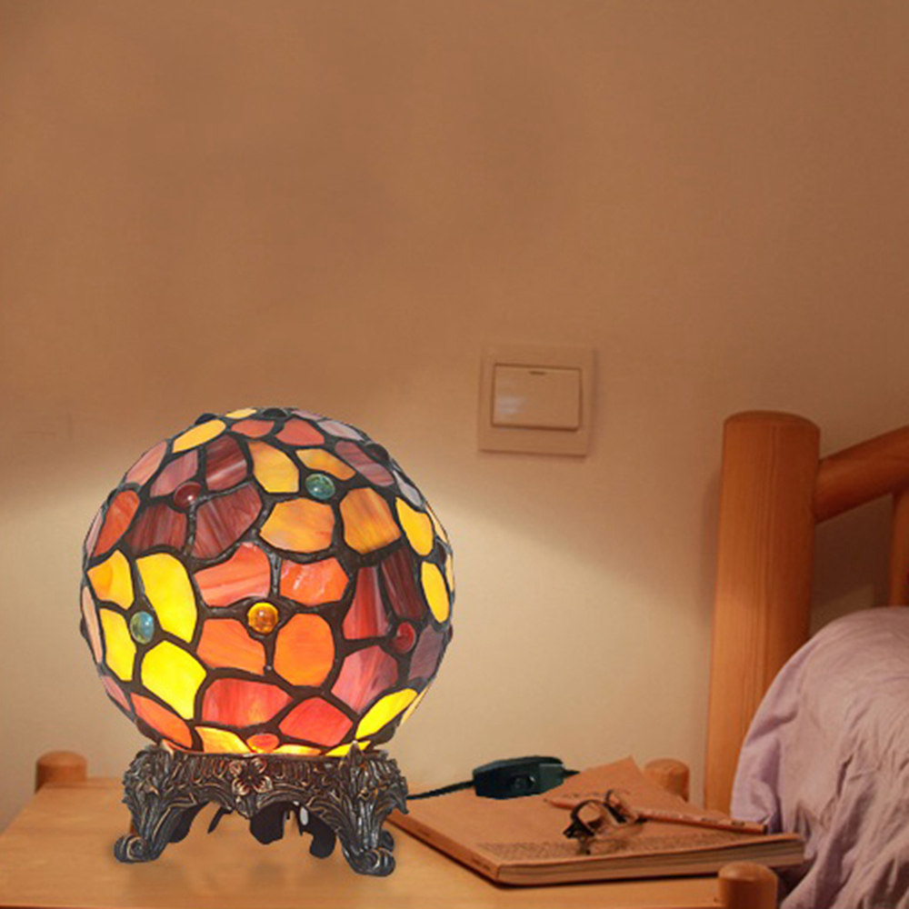 FUMAT Tiffany Style Copper Base Red Spherical Table Lamp
