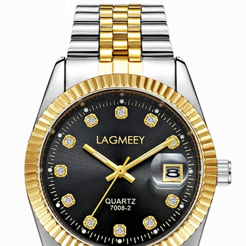 W7008 Men Business Wrist Quartz Watch Stainless Steel White Black