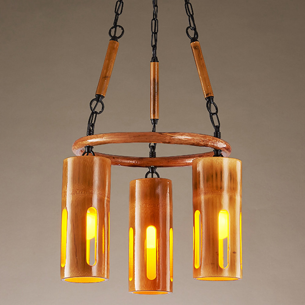 

FUMAT Nordic Pendant Light - Retro Wrought Iron Bamboo Design with 3 Lights