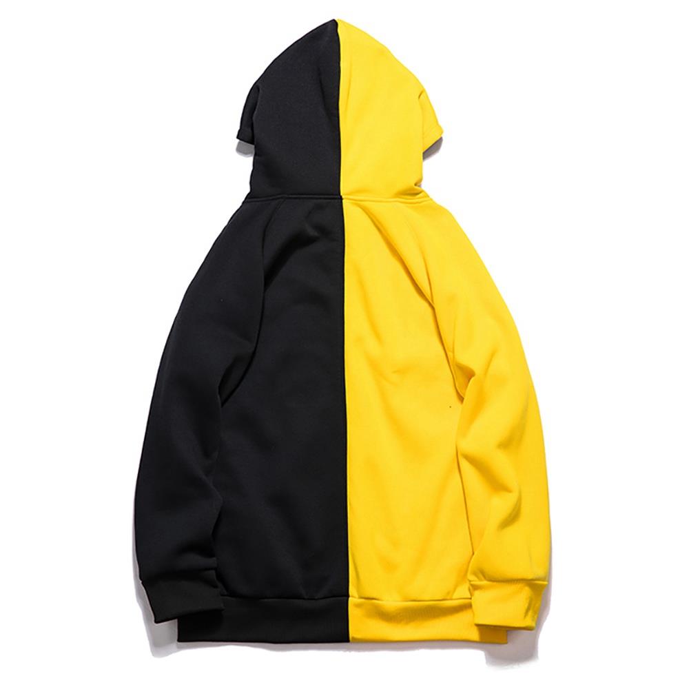 Men's Color Block Cotton Hoodie Size S Yellow Black