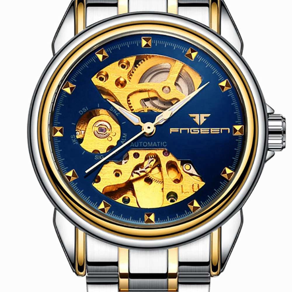 Men's Hollow Engraving Mechanical Watch White Blue