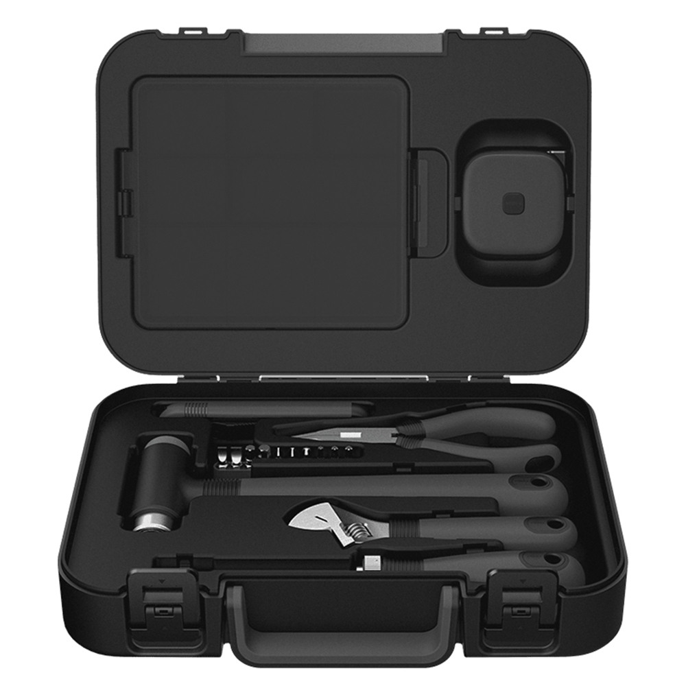 Xiaomi MIIIW ToolBox 6 + 2 DIY أداة الأدوات المنزلية العامة مع مفك وجع مطرقة الشريط ذو طيات سكين - أسود