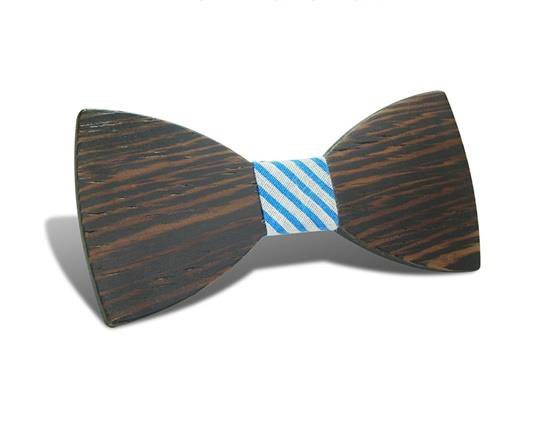 New Design Customize Boys Wooden Bow Ties Wood Twill Blue