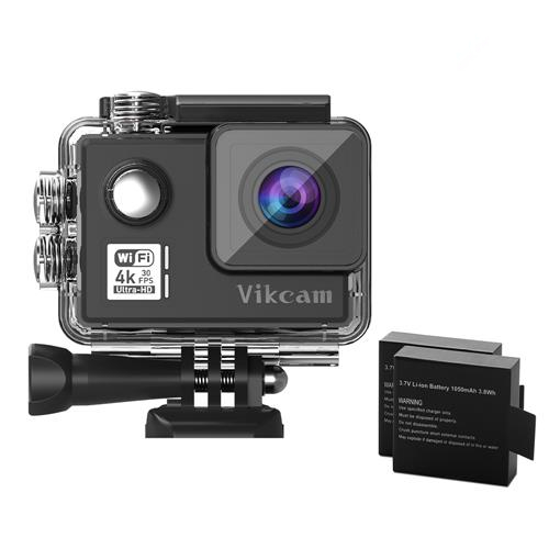 Vikcam V50 iCatch V50 Panasonic 34112 2.0 Inch LCD Action Camera 4K 30FPS Wifi Dual Screens 170 Degree Wide Angle 1050mAh - Black