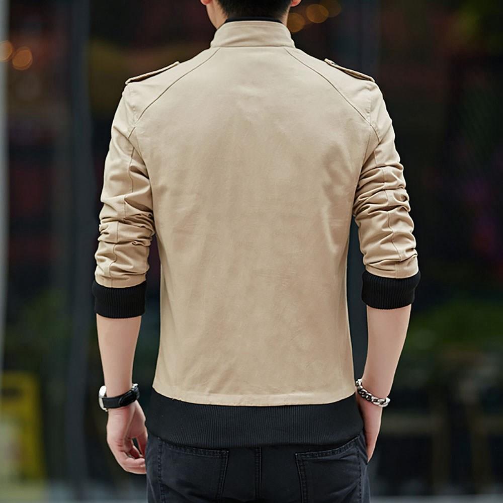 CA9801 Men Classic Casual Lapel Grid Polyester Jacket Size M Khaki