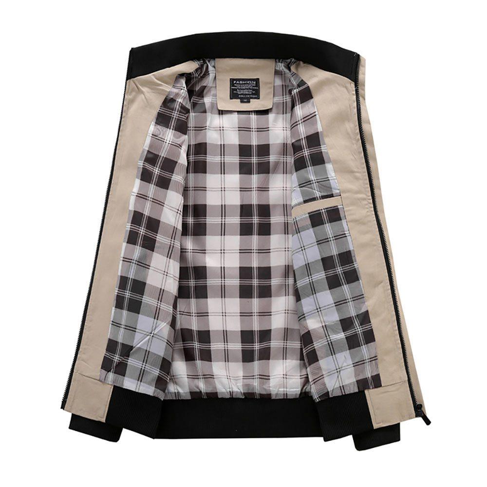 CA9801 Men Classic Casual Lapel Grid Polyester Jacket Size M Khaki