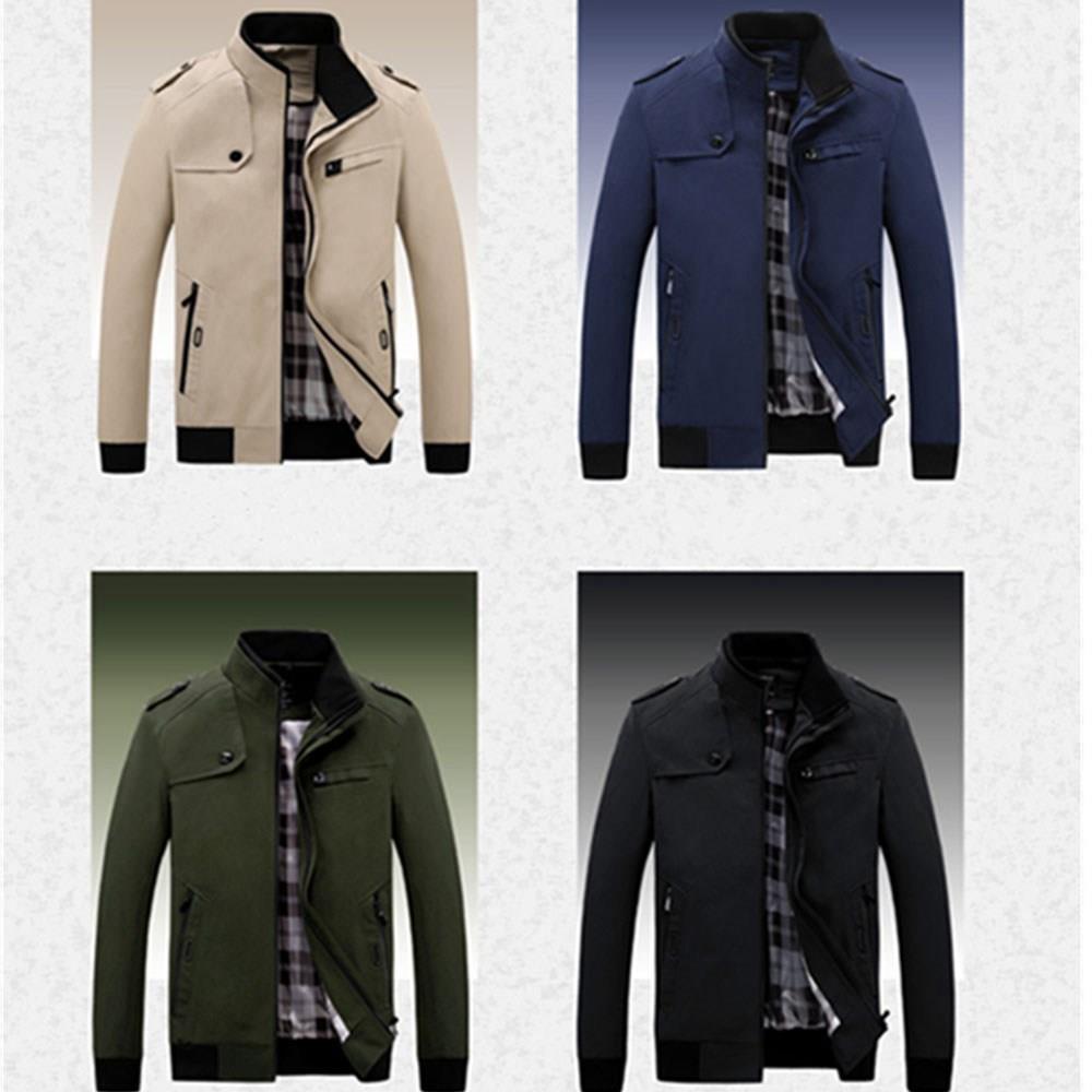 CA9801 Men Classic Casual Lapel Grid Polyester Jacket Size M Khaki