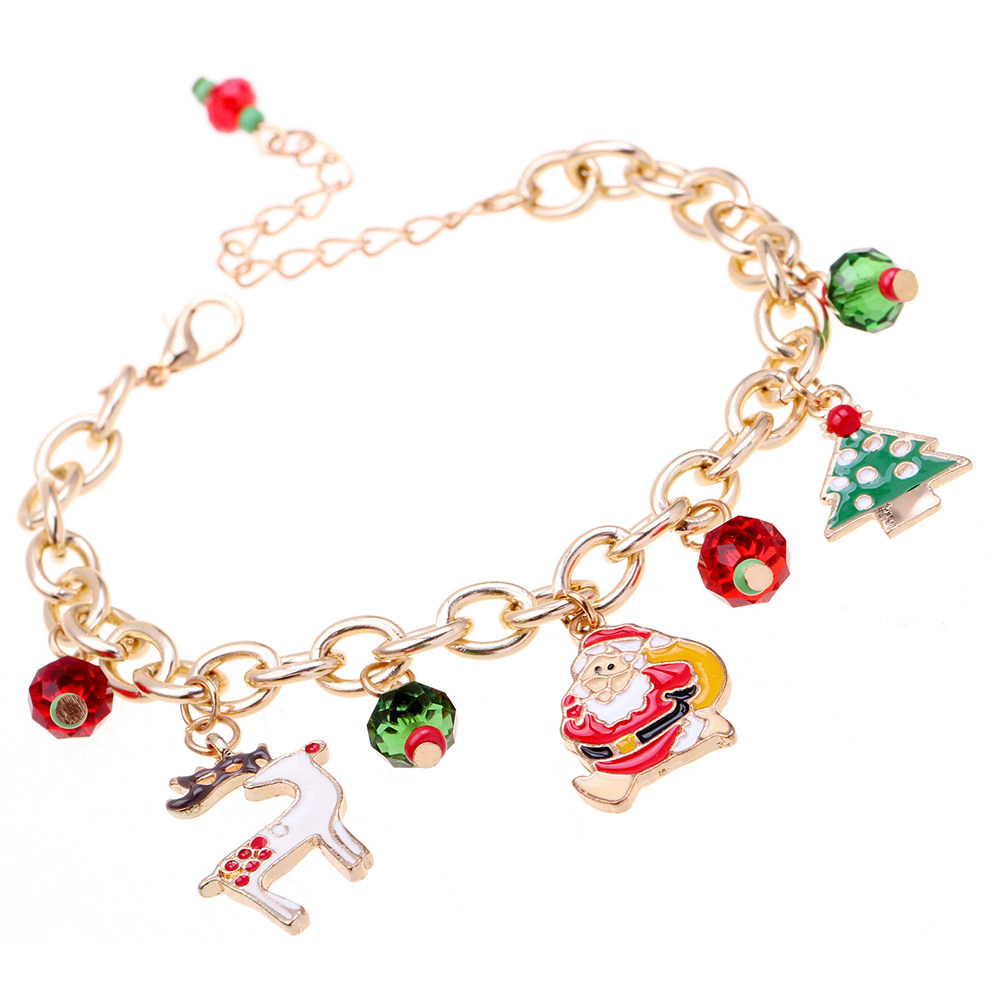 Fashion Christmas Tree Santa Claus Crystal Bracelet Gold