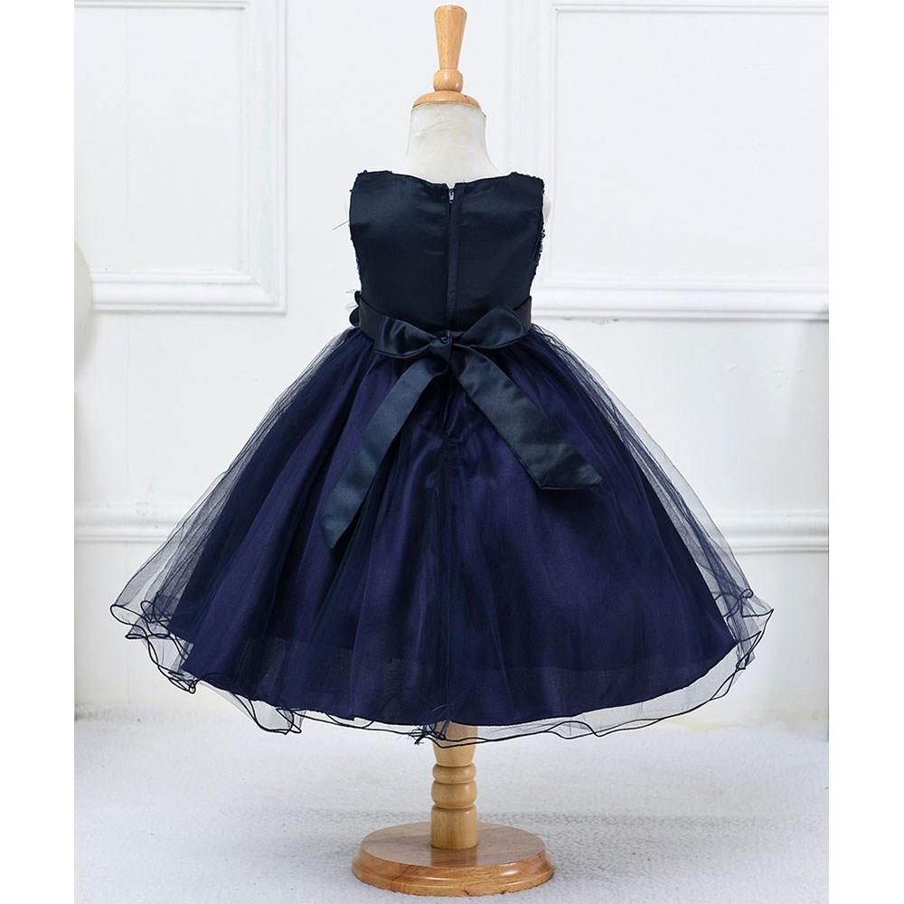 L067 Baby Girls Sleeveless Flower Princess Dress Size 100 Navy Blue