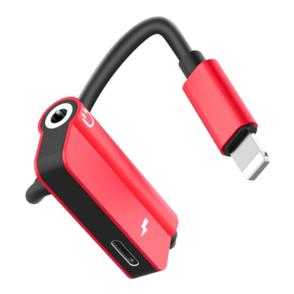 

2 in 1 Audio Charging Adapter Lightning Female to Lighting Male & 3.5mm Headphone Jack for iPhone 7 8 Plus X - Red