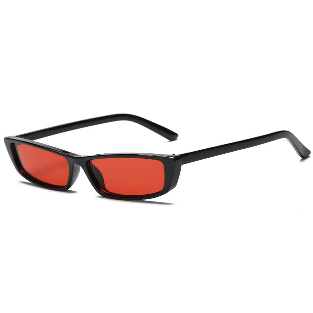 

S17072 Women Vintage Sunglasses Owl Rectangle Narrow Small Frame Retro Lens - Black + Red